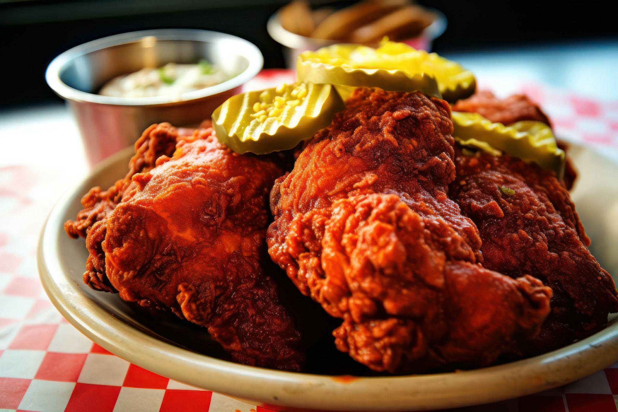 nashville hot fried chicken with pickle classic american fried chicken cuisine